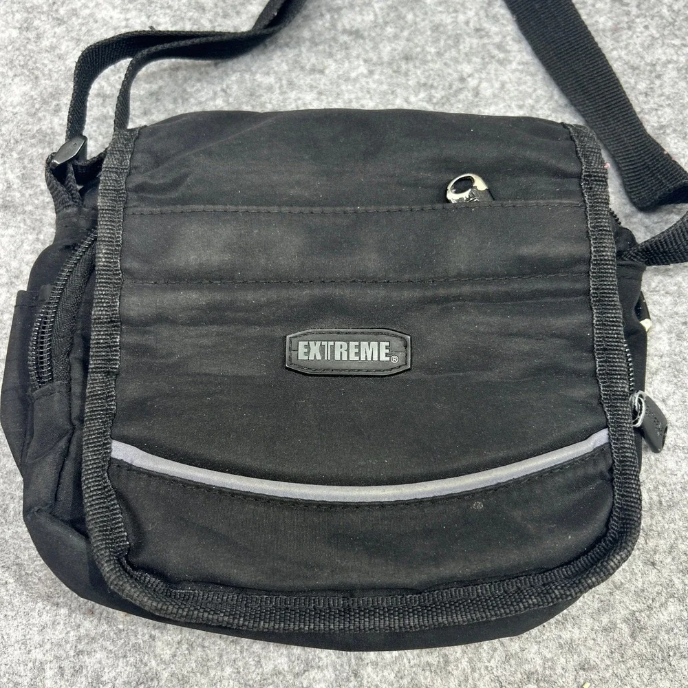 Extreme Unisex Small Crossbody Messenger Bag OS Black Nylon Multi Pocket Utility